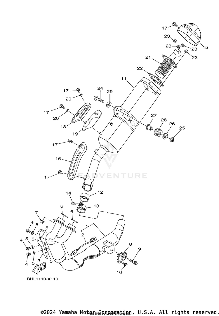 Exhaust TENERE 700 - XTZ7NB - 2022 Schematic