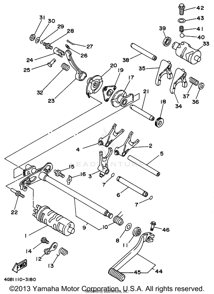 Shift Cam Shift Fork BIG BEAR 4WD - YFM350FWG_ - 1995 Schematic