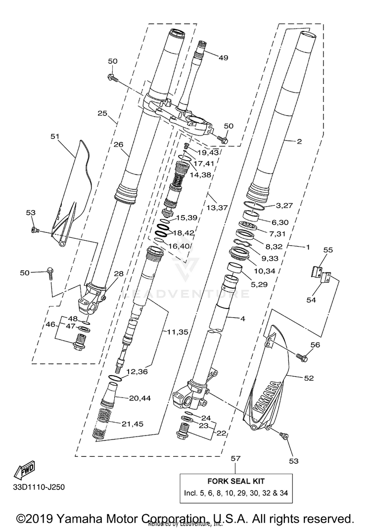 Front Fork YZ450F - YZ450FAB - 2011 Schematic