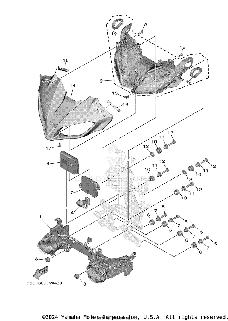 Headlight TRACER 9 GT - MTT9GTNCR - 2022 Schematic