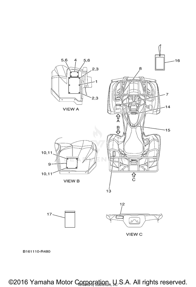 Emblem Label 1 KODIAK 700 4WD - YFM70KDXGG - 2016 Schematic