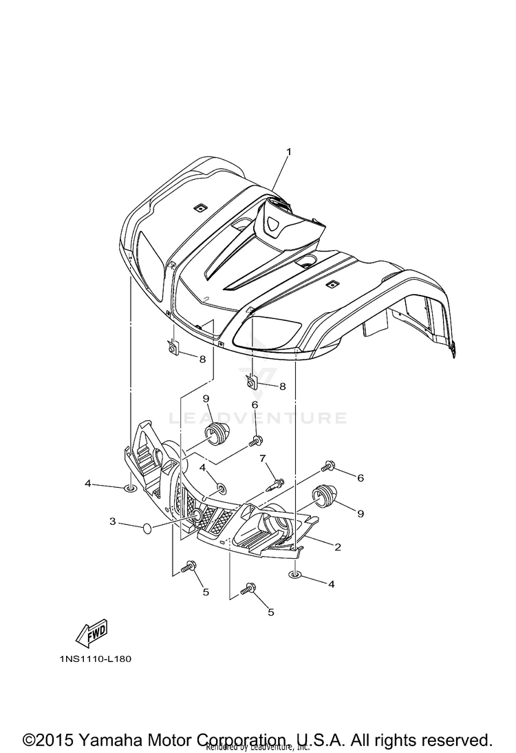 Front Fender GRIZZLY 350 4WD - YFM35FGDGR - 2013 Schematic