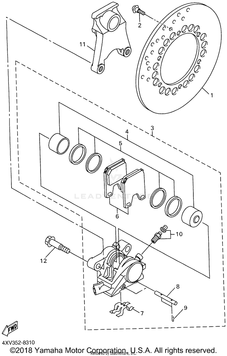 Rear Brake Caliper YZFR1 - YZFR1NC - 2001 Schematic