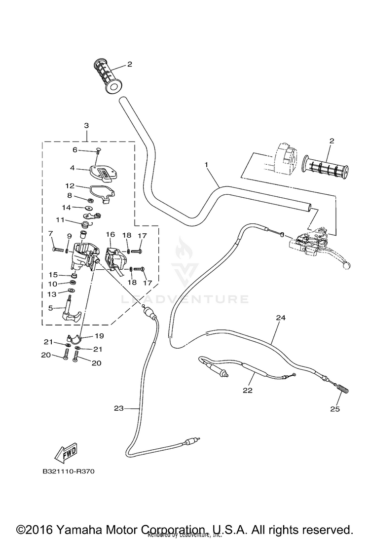Steering Handle Cable KODIAK 700 EPS 4WD SE - YFM70KPSGB - 2016 Schematic