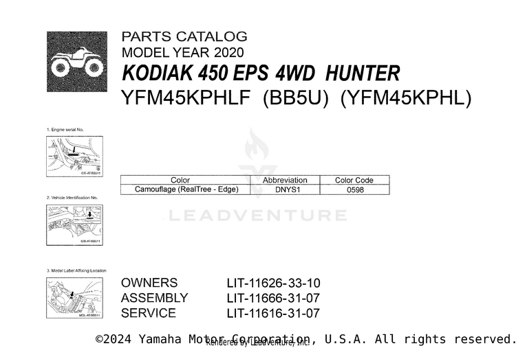 1 Title Page KODIAK 450 EPS HUNTE - YFM45KPHLF - 2020 Schematic