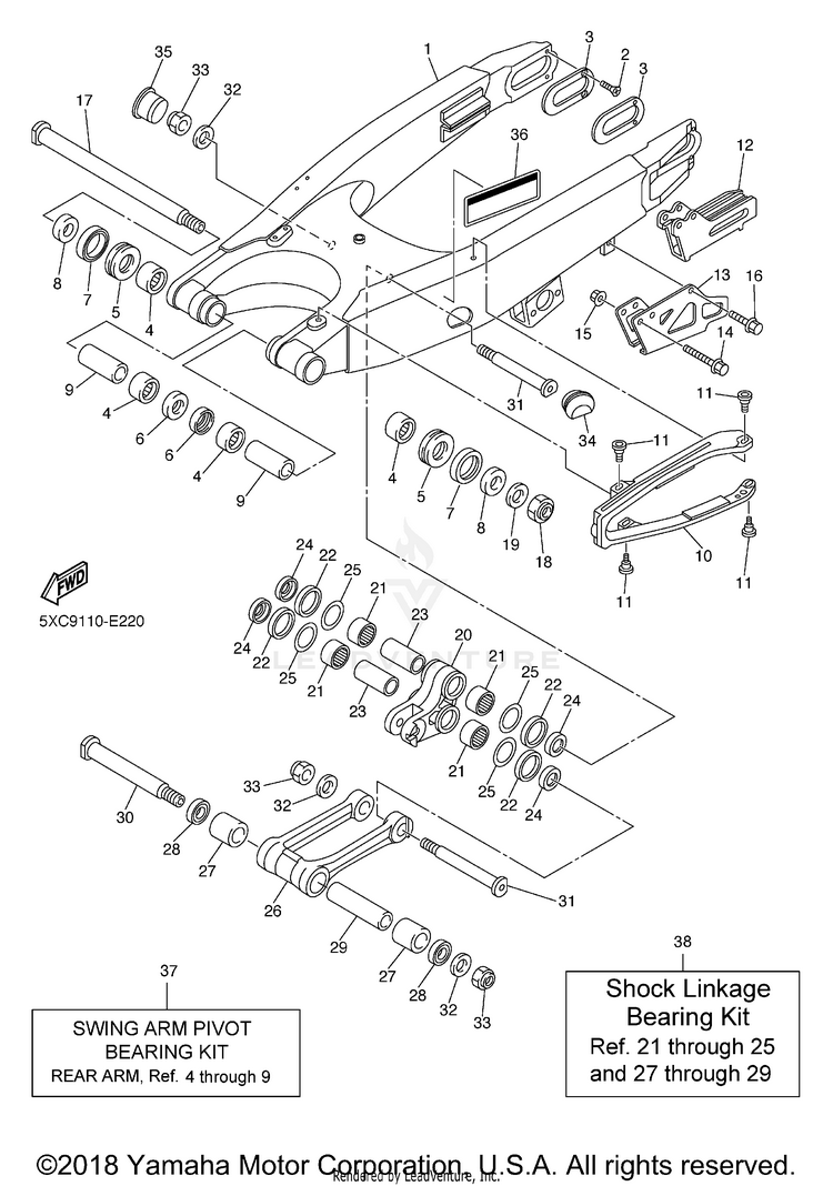 Rear Arm YZ450F - YZ450FV - 2006 Schematic