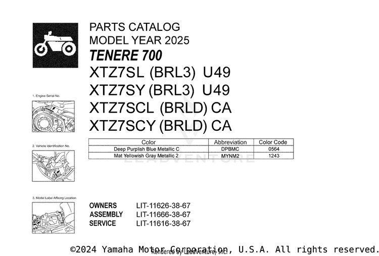 1 Title Page TENERE 700 - XTZ7SCL - 2025 Schematic