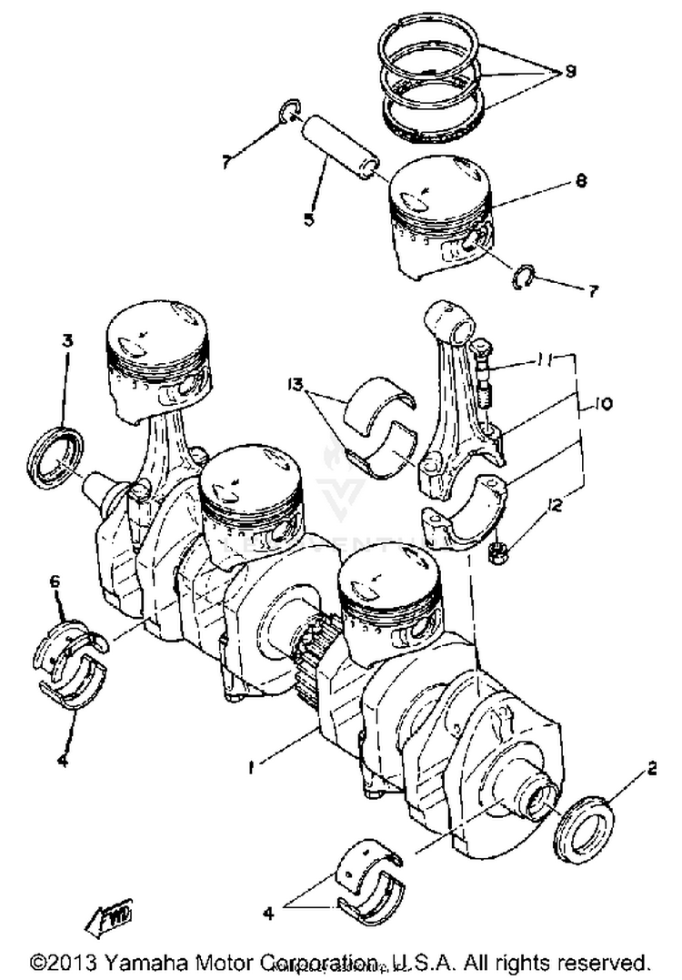 Crankshaft Piston XS1100H - 1981 Schematic