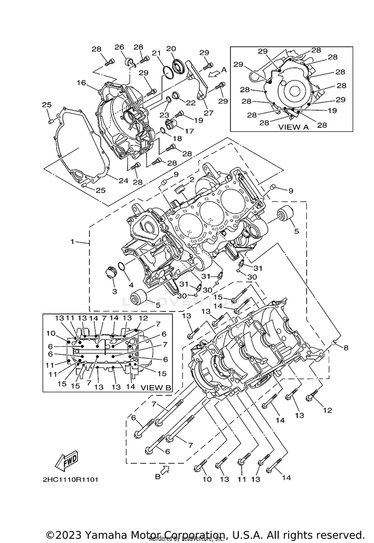 Crankcase YXZ1000R EPS SS SE - YXZ10YESJL - 2018 Schematic