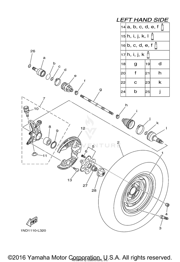 Front Wheel GRIZZLY 700 4WD - YFM7FGBGR - 2012 Schematic