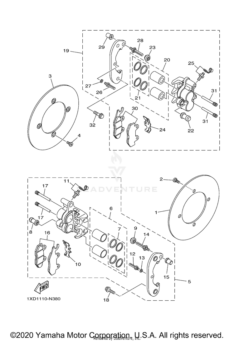 Rear Brake Caliper VIKING EPS HUNTER - YXM70VPHLH - 2020 Schematic