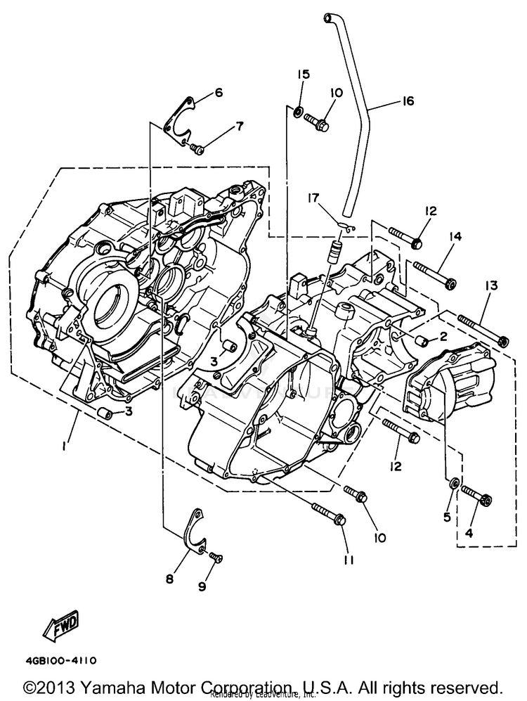 Crankcase KODIAK 4WD - YFM400FWH - 1996 Schematic