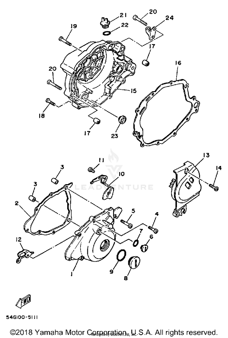 Crankcase Cover BIG WHEEL ELEC START - BW200ES - 1986 Schematic