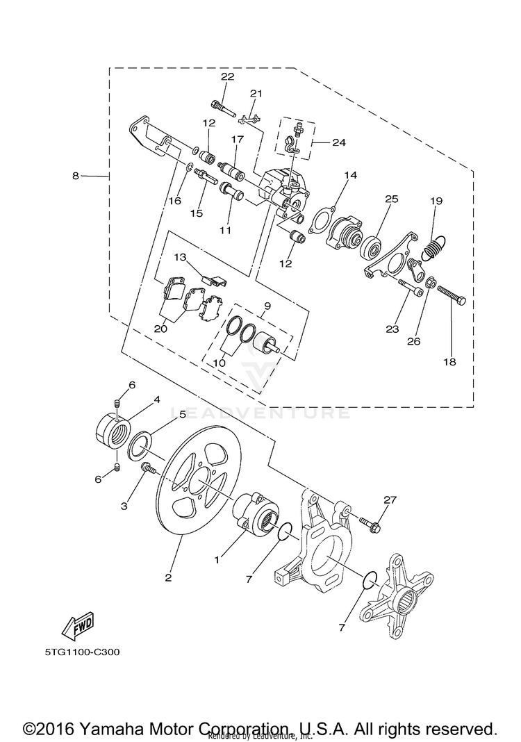Rear Brake Caliper YFZ450 - YFZ450S - 2004 Schematic