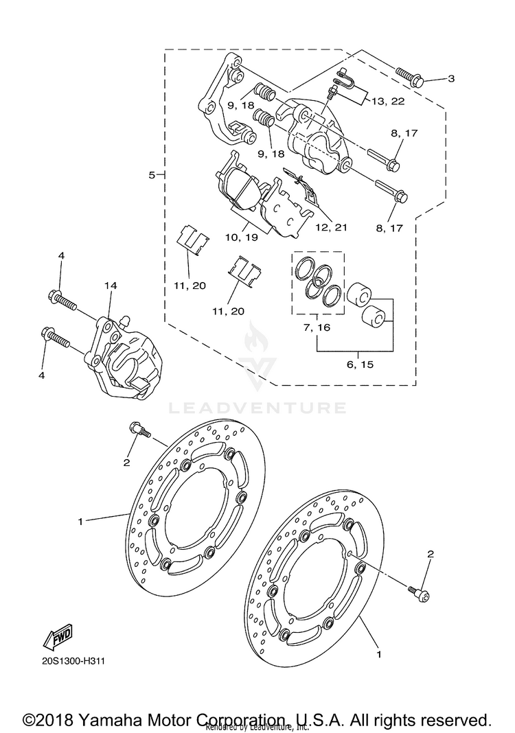 Front Brake Caliper FZ6R - FZ6RACB - 2011 Schematic