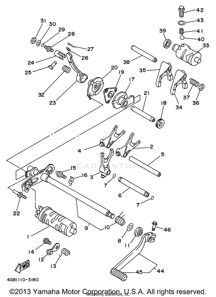 Shift Cam - Shift Fork BIG BEAR 4WD - YFM350FWH - 1996 Schematic