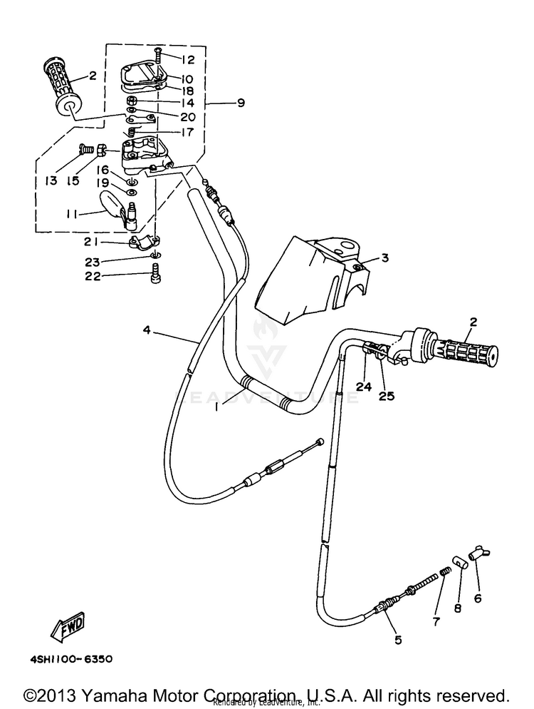 Steering Handle Cable KODIAK 4WD - YFM400FWJ - 1997 Schematic