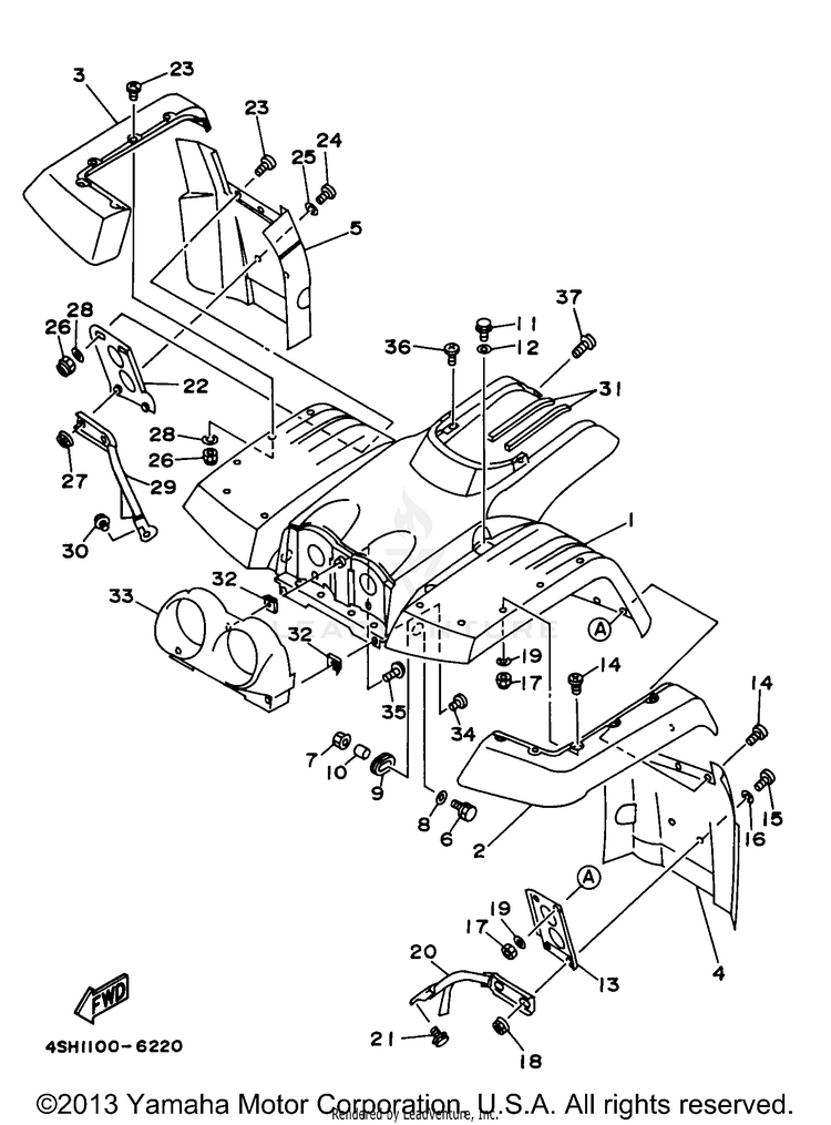 Front Fender KODIAK 4WD - YFM400FWJ - 1997 Schematic