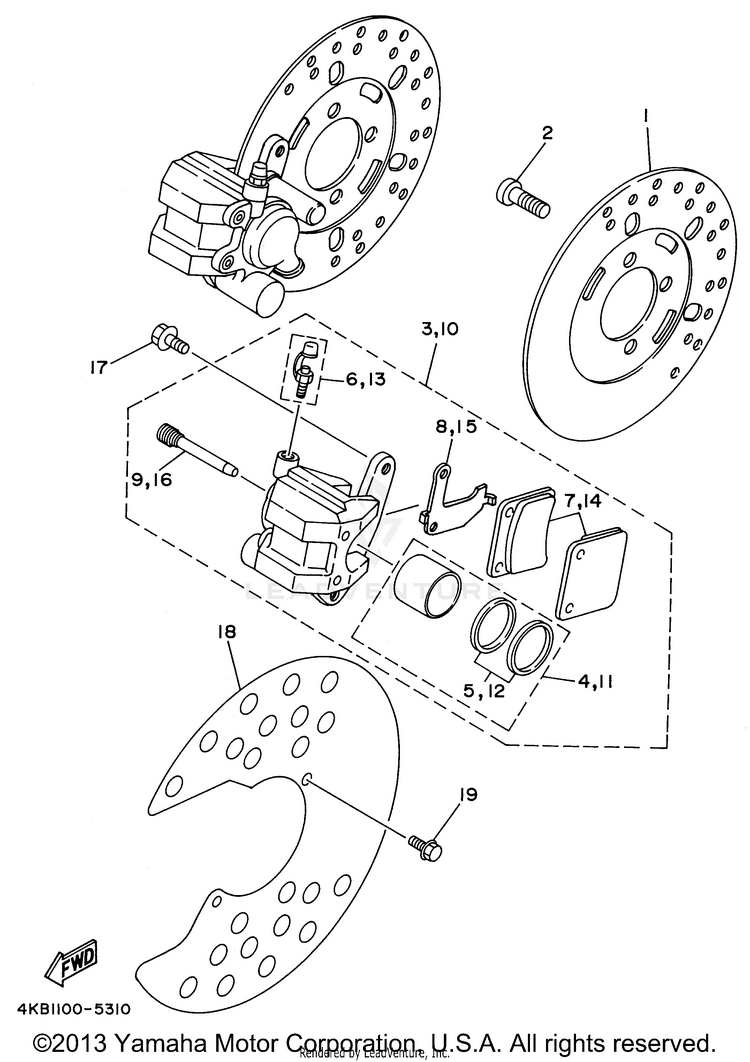 Front Brake Caliper WOLVERINE 4WD - YFM350FXH - 1996 Schematic
