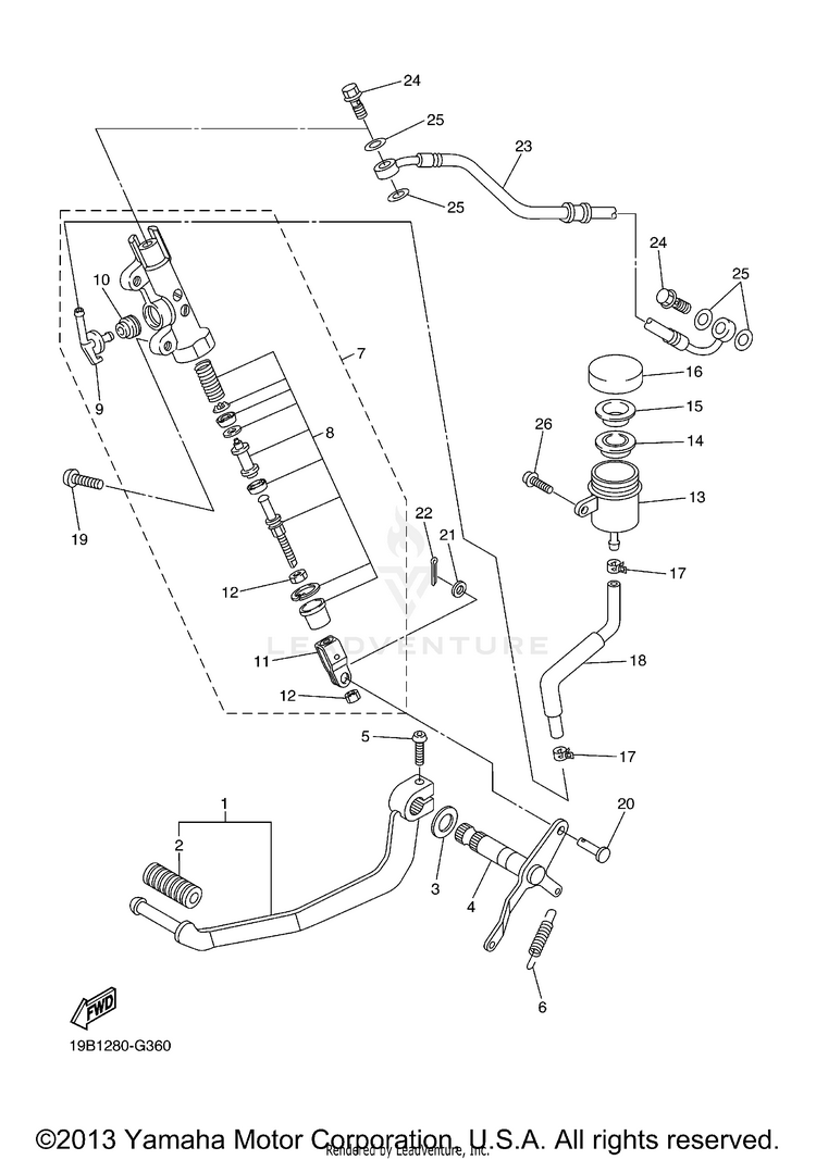 Rear Master Cylinder FZ6 - FZS6YCB - 2009 Schematic