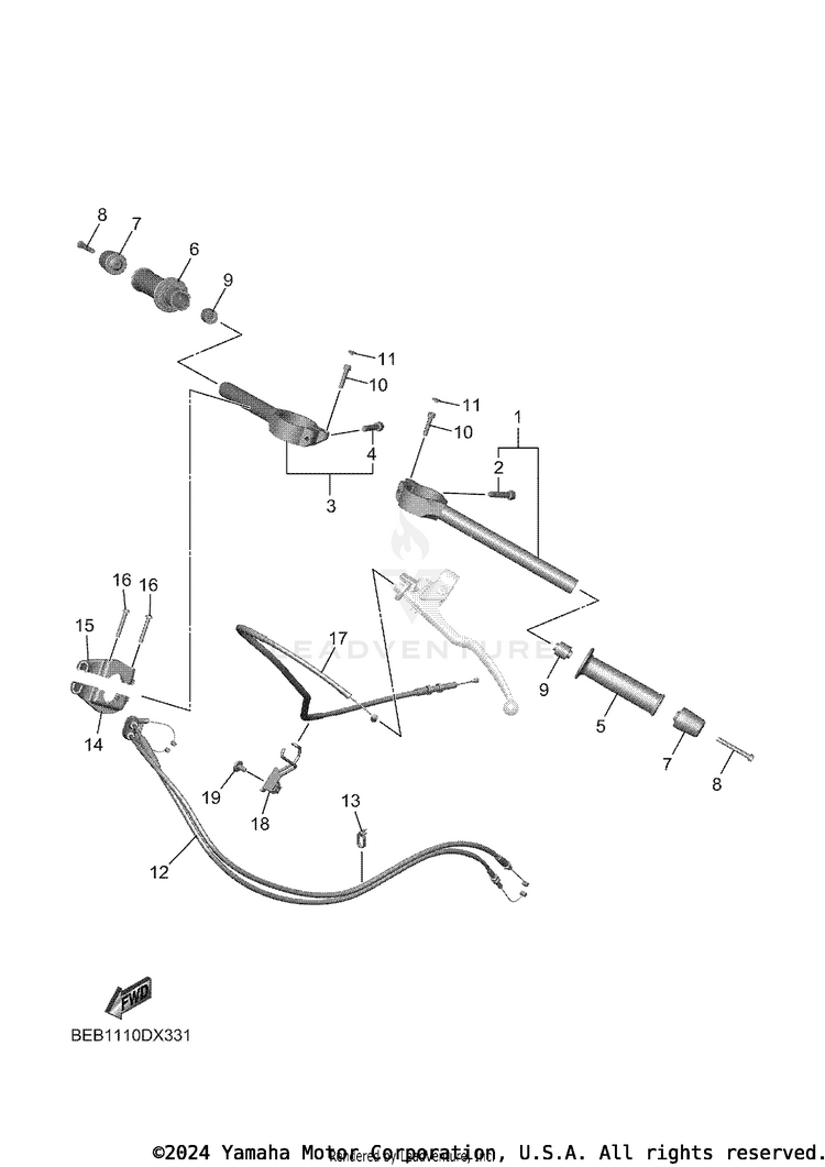 Steering Handle & Cable YZFR7 - YZFR7SCB - 2025 Schematic