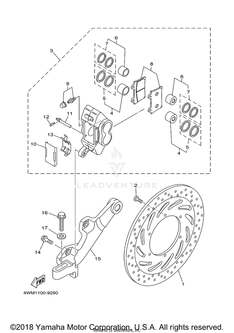Rear Brake Caliper ROAD STAR - XV1600AMC - 2000 Schematic