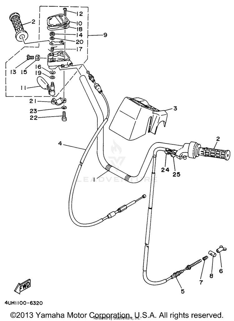 Steering Handle Cable BIG BEAR 2WD - YFM350UH - 1996 Schematic