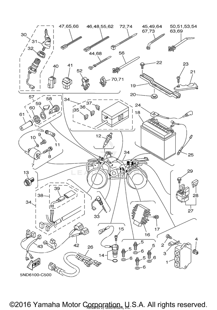 Electrical 1 KODIAK 450 4X4 HARDWOODS - YFM45FAHS - 2004 Schematic