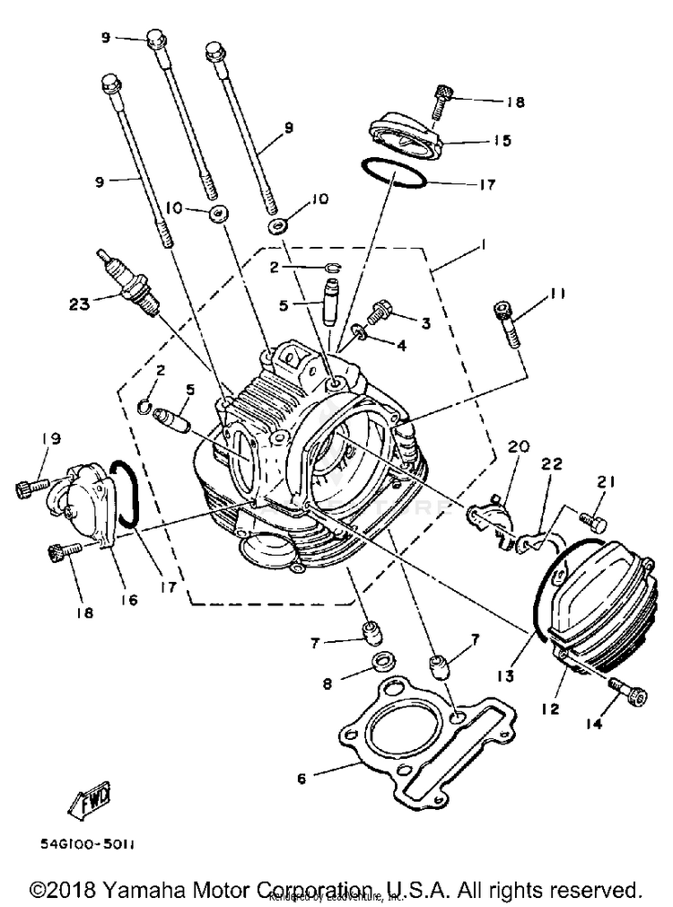 Cylinder Head BIG WHEEL ELEC START - BW200ES - 1986 Schematic
