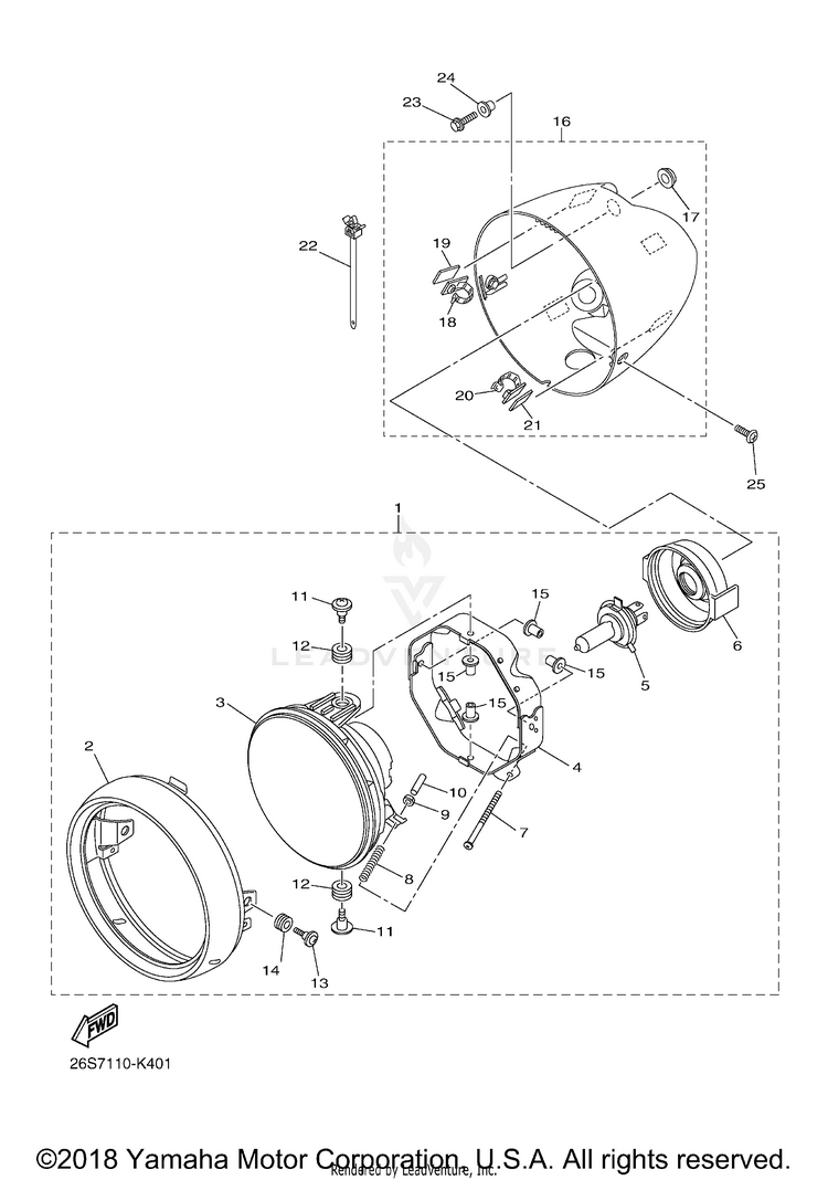 Headlight V STAR 950 TOURER - XVS95CTDCB - 2013 Schematic