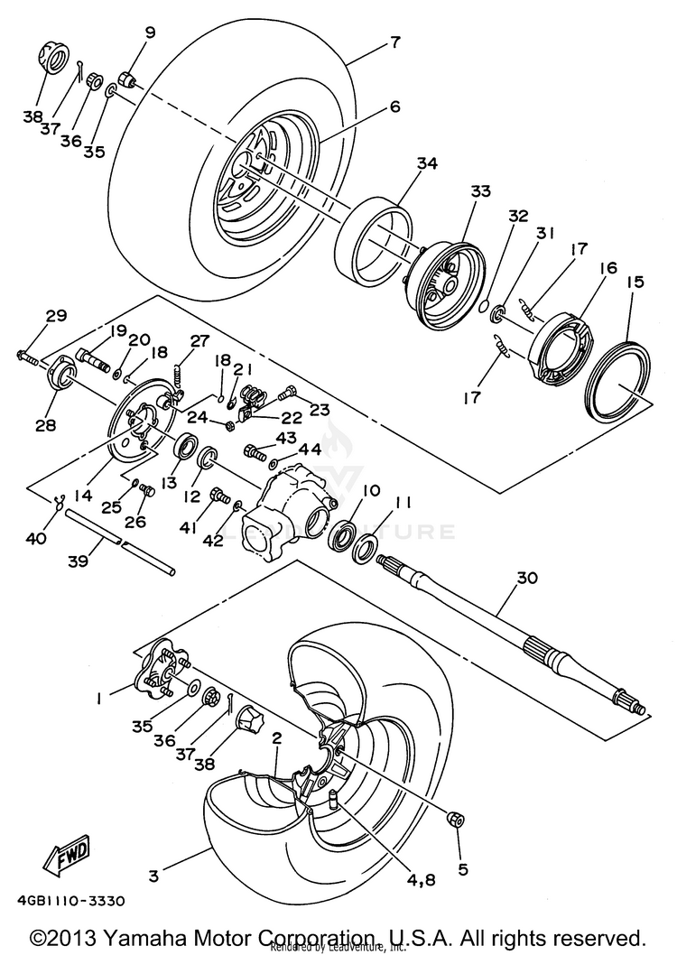 Rear Wheel BIG BEAR 4WD - YFM350FWH - 1996 Schematic