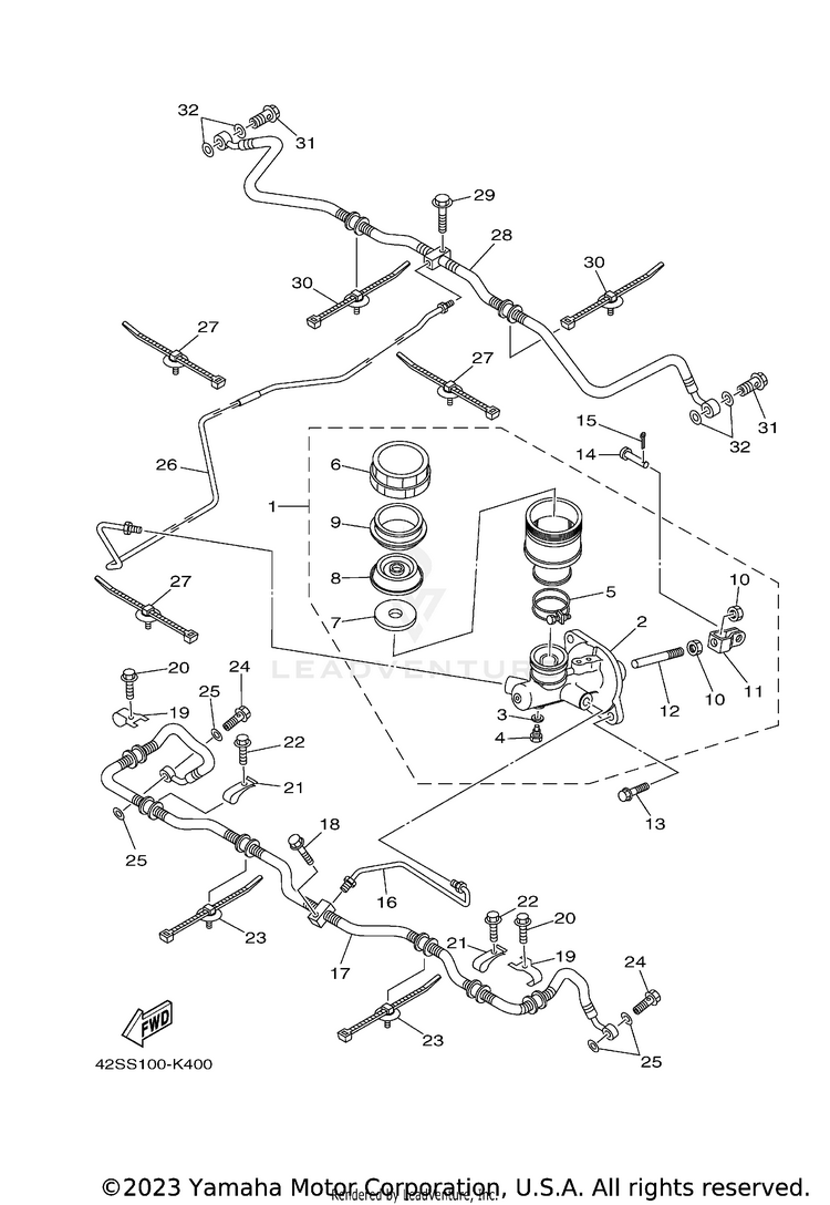 Rear Master Cylinder RHINO 700 - YXR7FAGR - 2011 Schematic