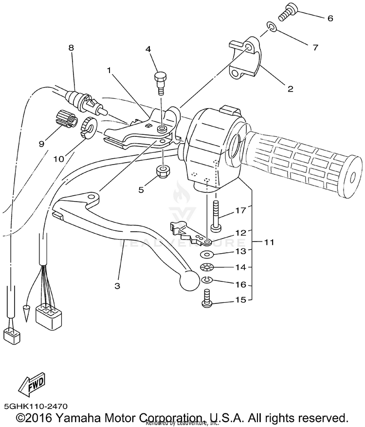 Handle Switch Lever KODIAK 4WD - YFM400FAP - 2002 Schematic