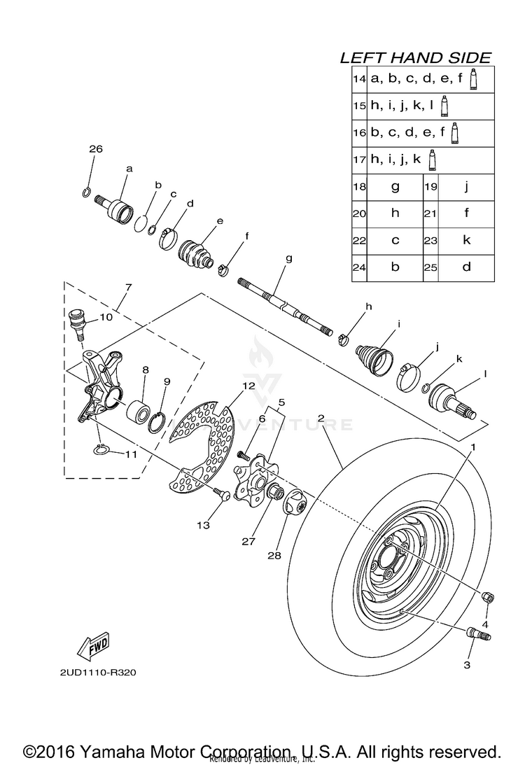 Front Wheel GRIZZLY 4WD - YFM70GDXGG - 2016 Schematic