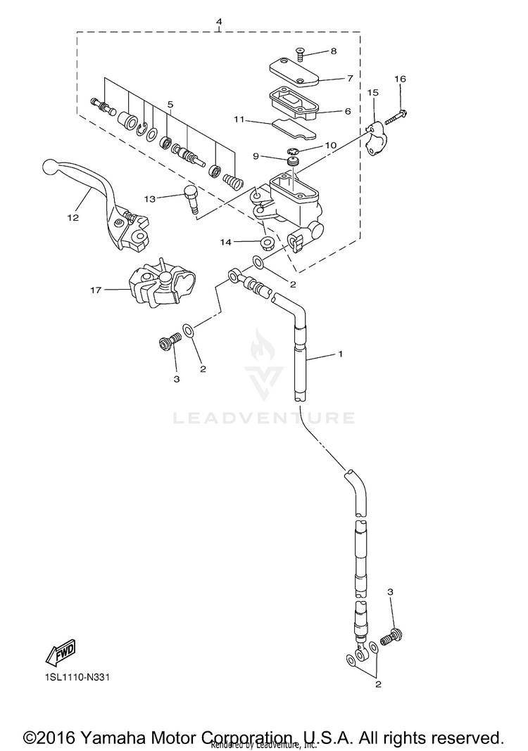 Front Master Cylinder YZ250F - YZ250FG - 2016 Schematic