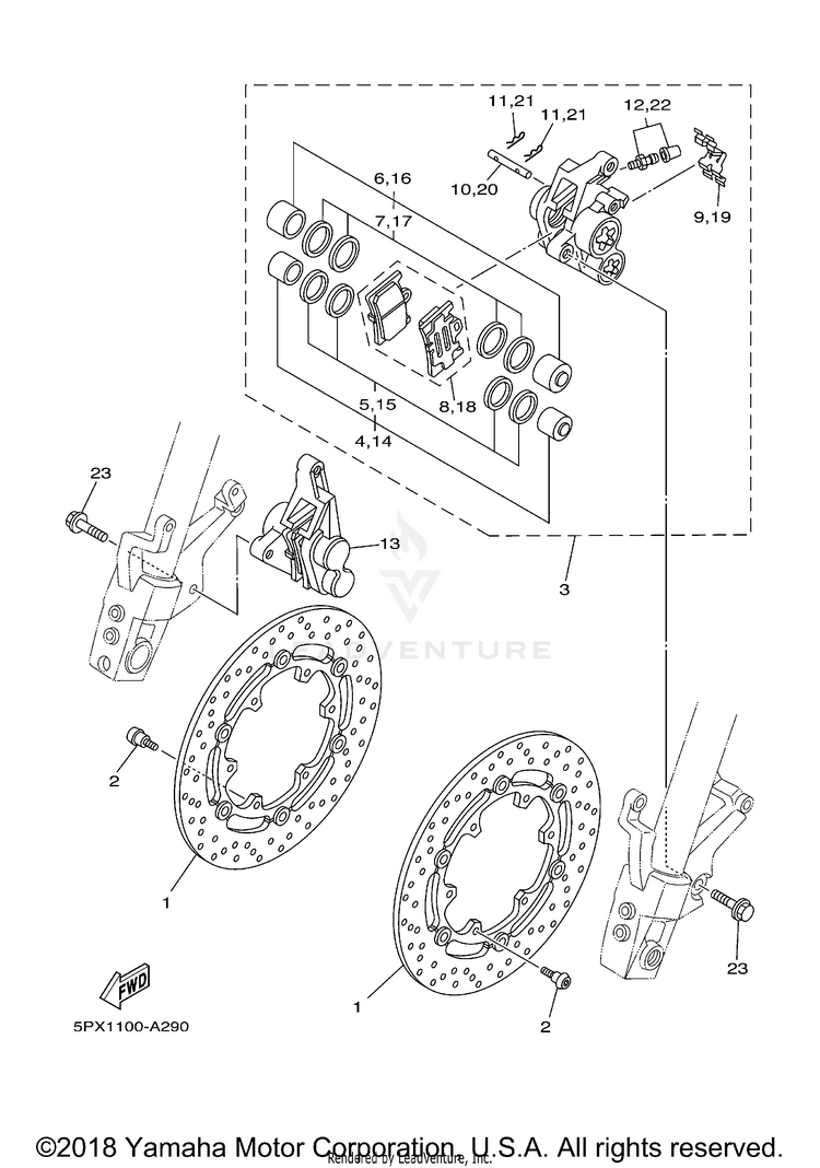 Front Brake Caliper XV1700 ROAD STAR WARRIOR (CA Ed.) - XV1700PCRC-B - 2003 Schematic