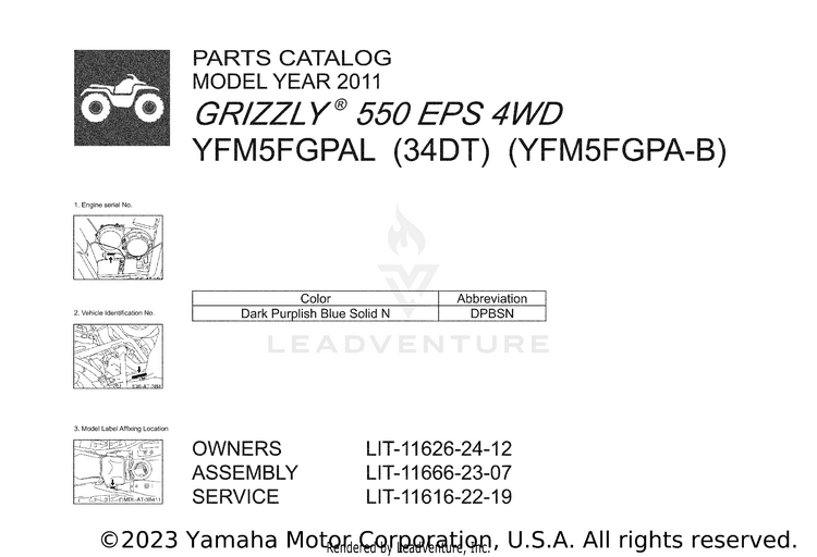 1 Title Page GRIZZLY 550 EPS 4WD - YFM5FGPAL - 2011 Schematic