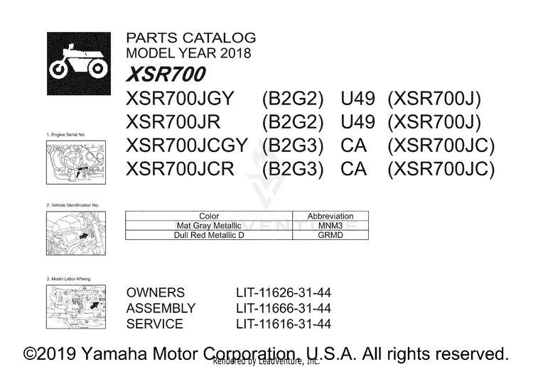 1 Title Page XSR700 - XSR700JCGY - 2018 Schematic