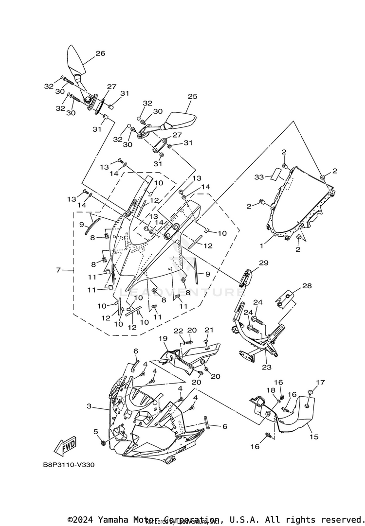 Windshield YZFR3 - YZFR3LL - 2020 Schematic
