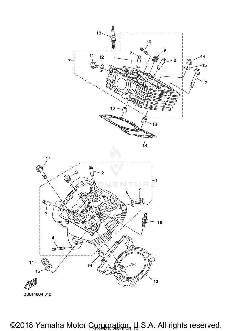 Cylinder Head V STAR 1300 TOURER - XVS13CTXB - 2008 Schematic