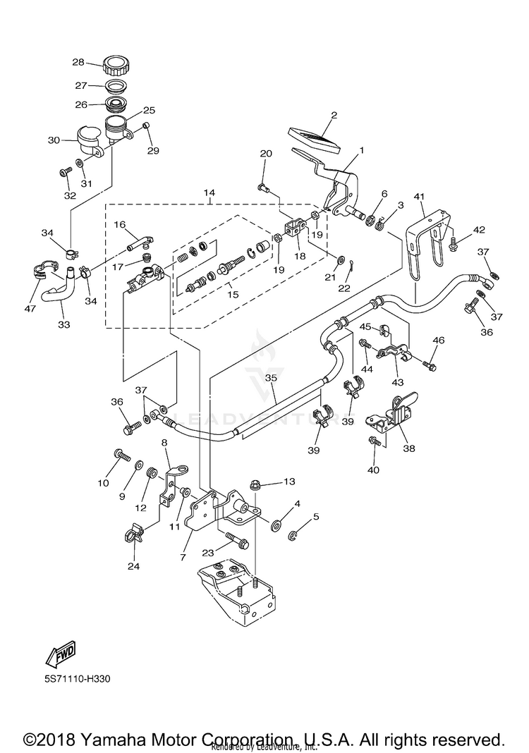 Rear Master Cylinder V STAR 950 TOURER - XVS95CTBCB - 2012 Schematic