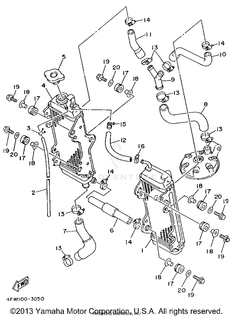 Radiator - Hose YZ250E1 - 1993 Schematic