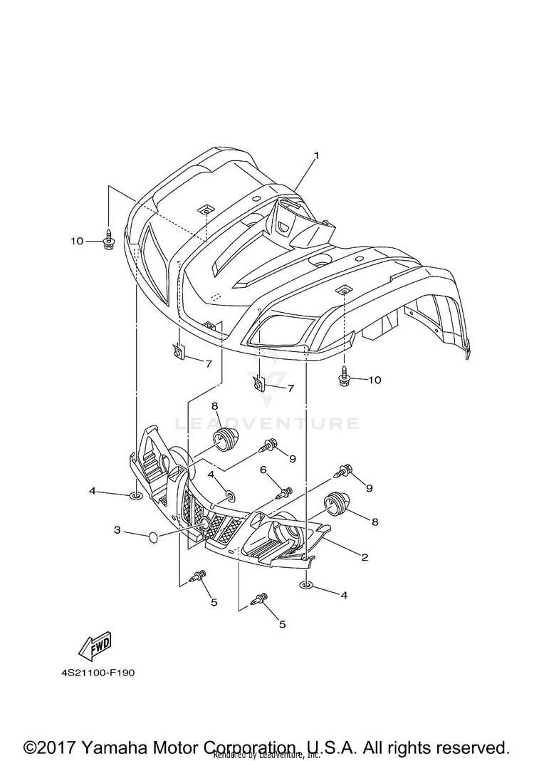 Front Fender GRIZZLY 350 IRS 4WD - YFM35FGIZG - 2010 Schematic