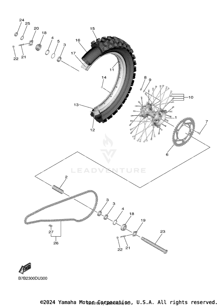 Rear Wheel YZ250F - YZ250FLGY - 2020 Schematic