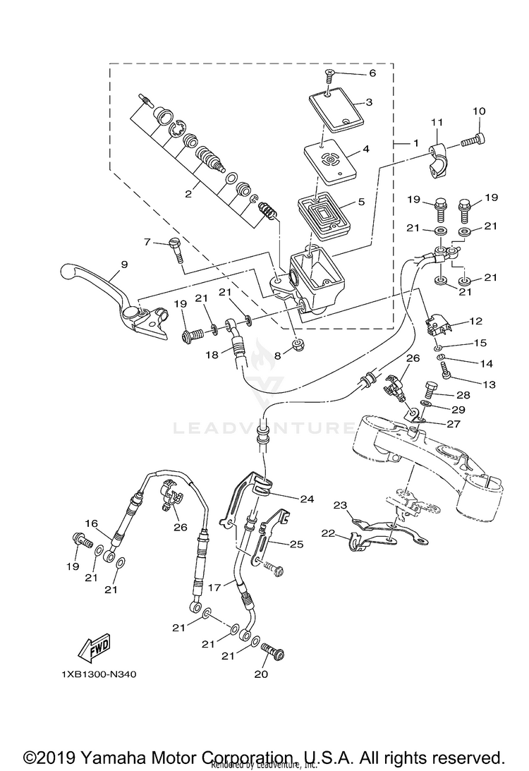 Front Master Cylinder MT07 - MT07JCGY - 2018 Schematic