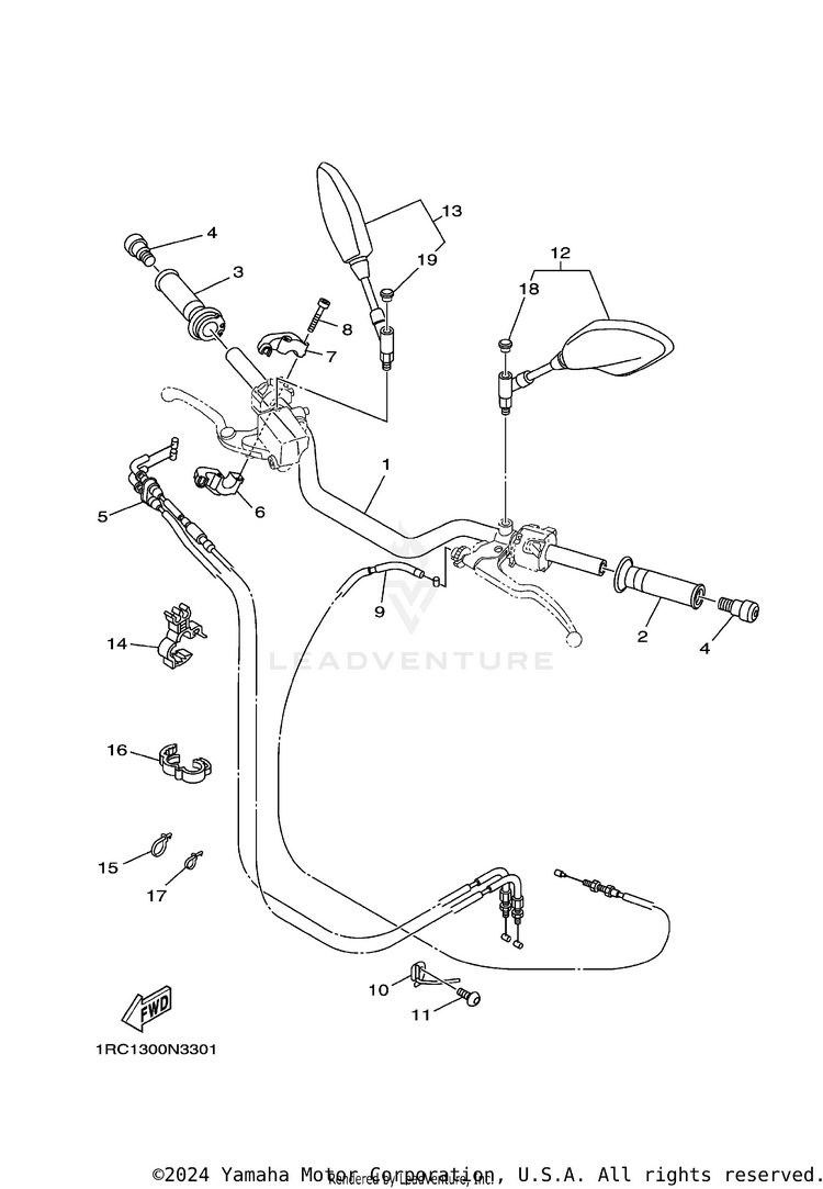 Steering Handle Cable FZ09 CA - FZ09FCGY - 2015 Schematic