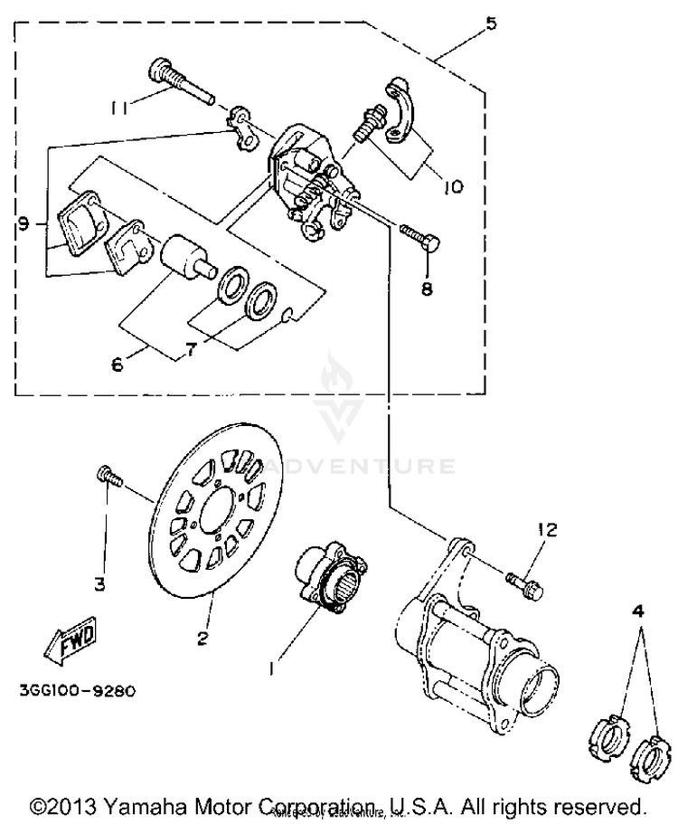 Rear Brake Caliper BANSHEE - YFZ350D - 1992 Schematic