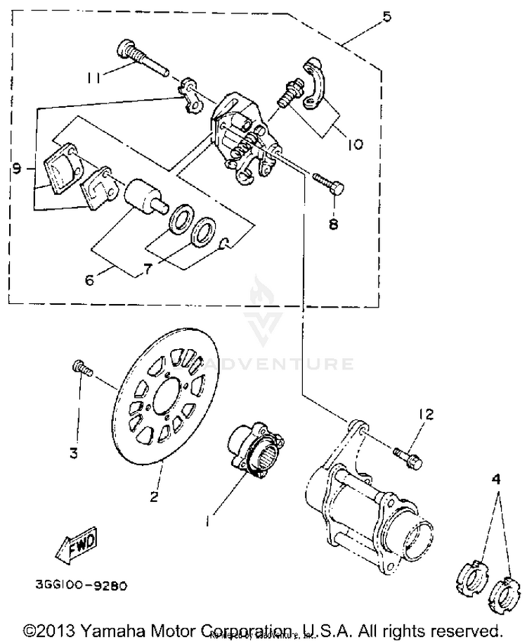 Rear Brake Caliper BANSHEE - YFZ350D_MN - 1992 Schematic