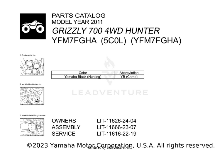 1 Title Page GRIZZLY 700 HUNTER - YFM7FGHA - 2011 Schematic