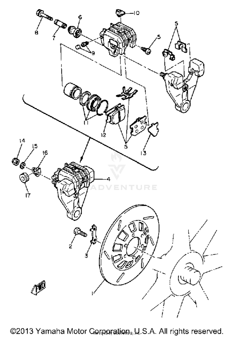 Rear Brake Caliper XS1100SH - 1981 Schematic